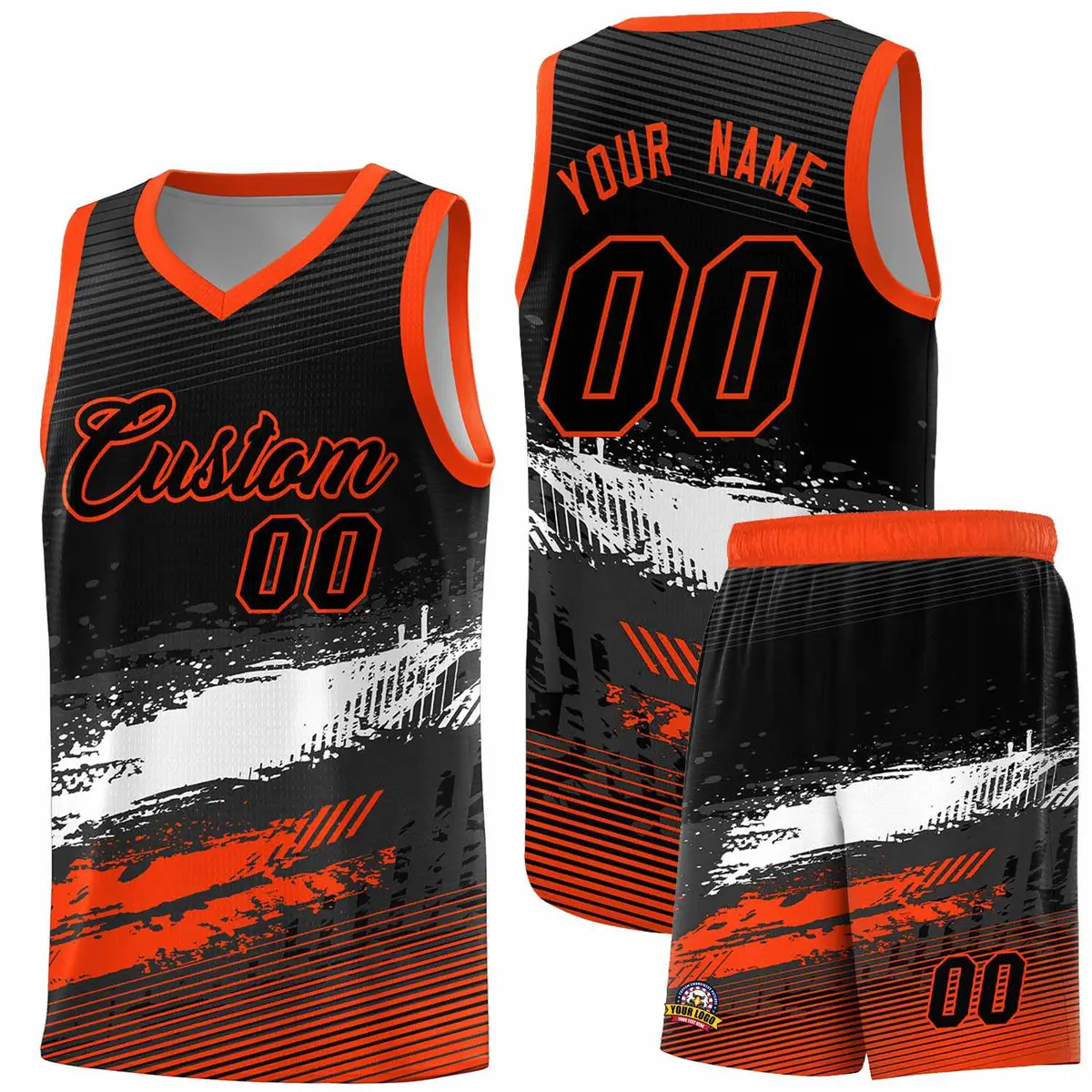 Black White and Orange Graffiti Pattern Basketball Jersey