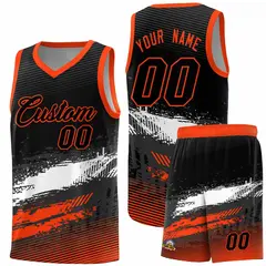 Black White and Orange Graffiti Pattern Basketball Jersey 1