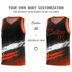 Black White and Orange Graffiti Pattern Basketball Jersey 3
