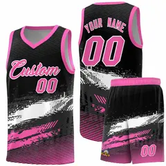 Black White and Pink Graffiti Pattern Basketball Jersey 1
