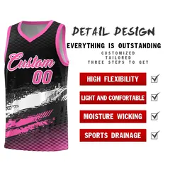 Black White and Pink Graffiti Pattern Basketball Jersey 2