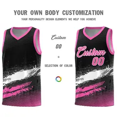 Black White and Pink Graffiti Pattern Basketball Jersey 3