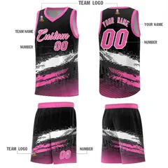 Black White and Pink Graffiti Pattern Basketball Jersey 5