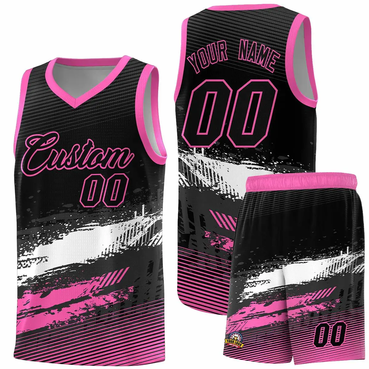 Black White and Pink Graffiti Pattern Basketball Jersey