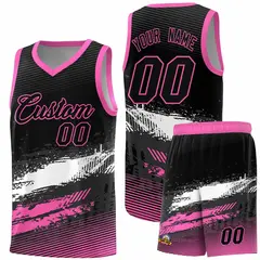 Black White and Pink Graffiti Pattern Basketball Jersey 1