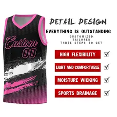 Black White and Pink Graffiti Pattern Basketball Jersey 2