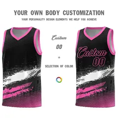 Black White and Pink Graffiti Pattern Basketball Jersey 3