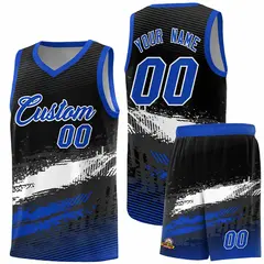 Black White and Royal Graffiti Pattern Basketball Jersey