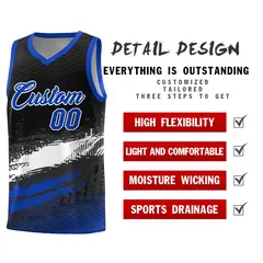Black White and Royal Graffiti Pattern Basketball Jersey 2