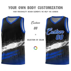Black White and Royal Graffiti Pattern Basketball Jersey 3