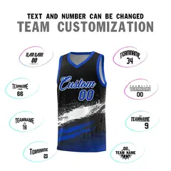 Black White and Royal Graffiti Pattern Basketball Jersey 4