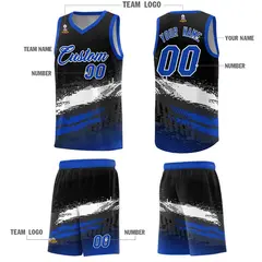 Black White and Royal Graffiti Pattern Basketball Jersey 5