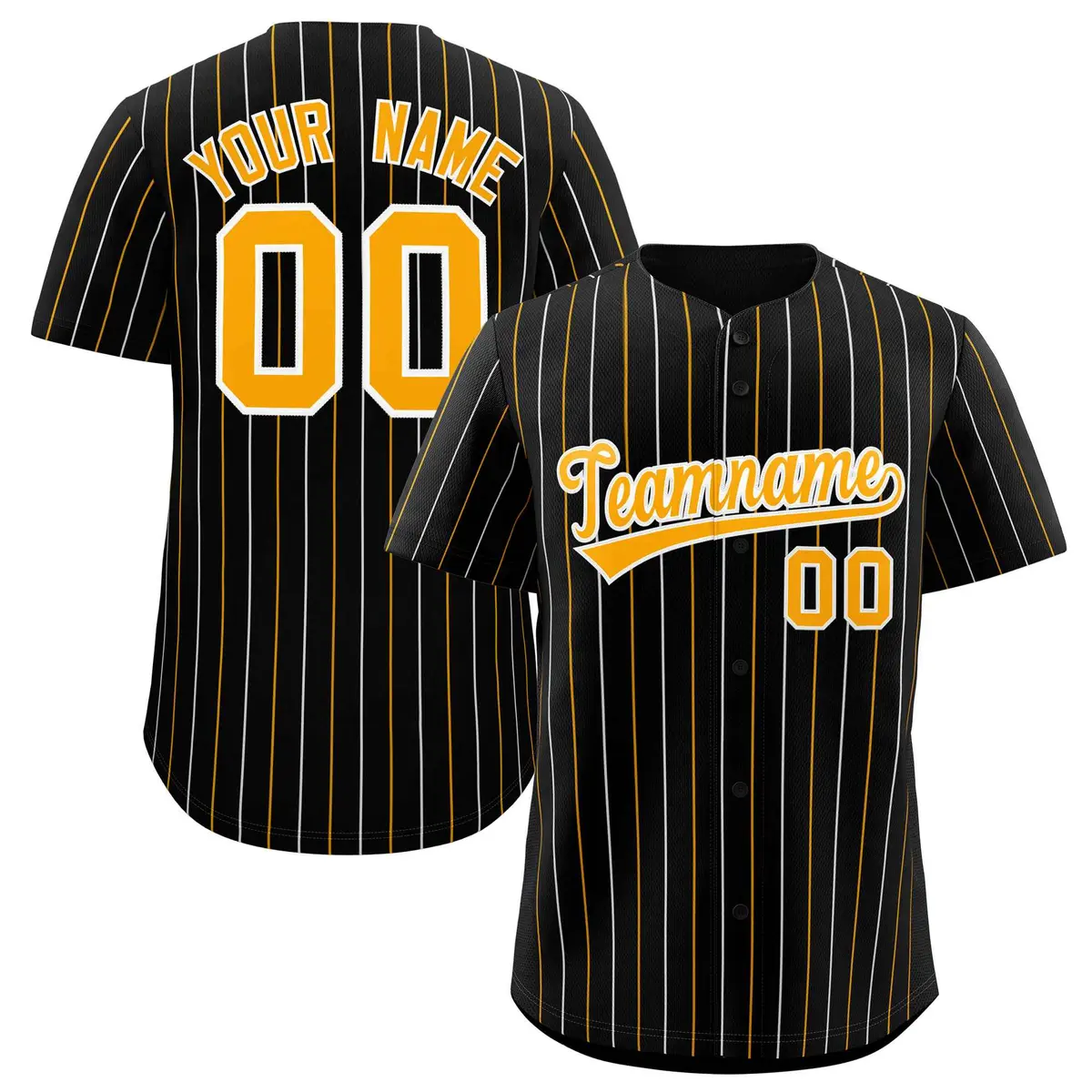 Black White and Yellow Bi-Color Stripes Baseball Jersey
