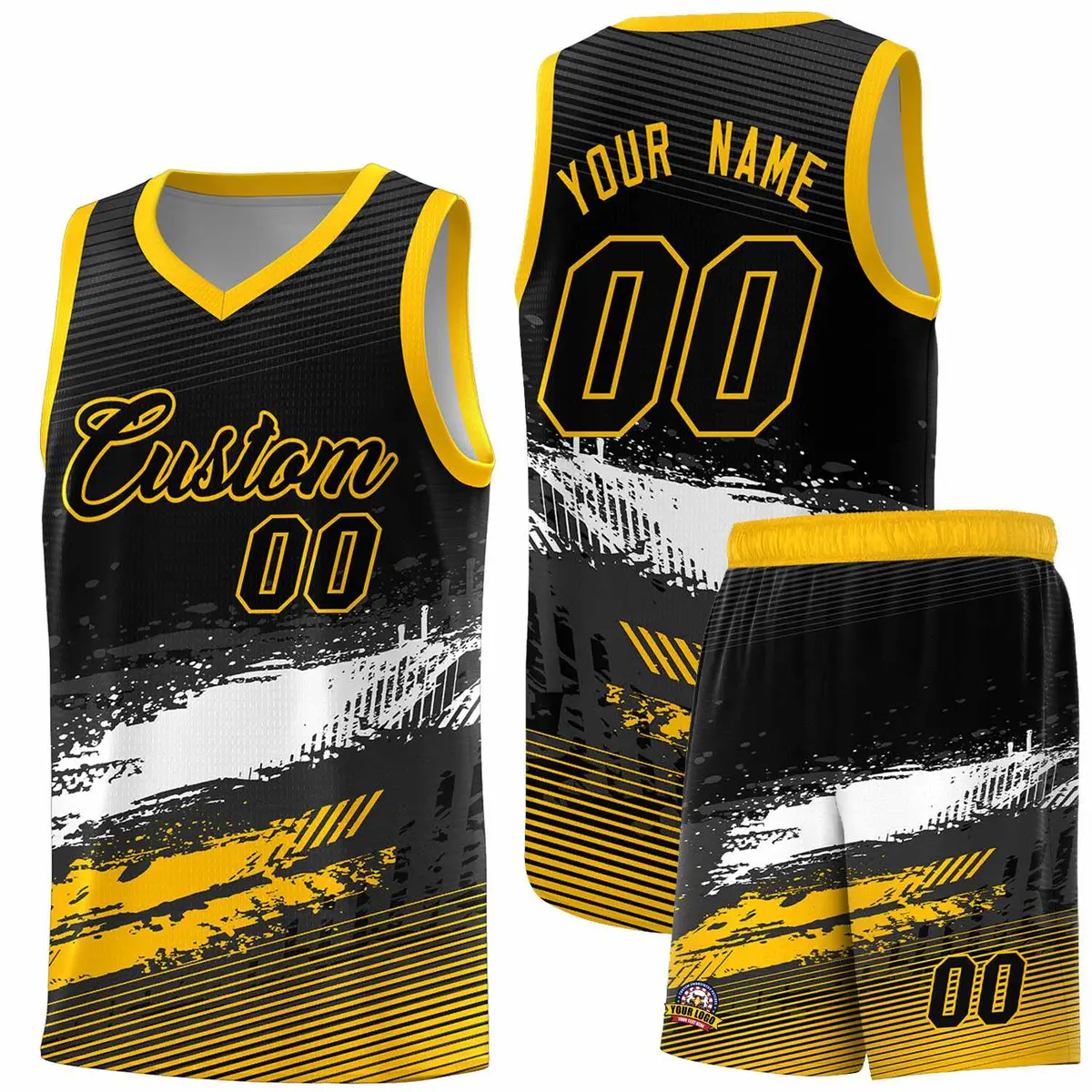 Black White and Yellow Graffiti Pattern Basketball Jersey