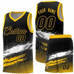 Black White and Yellow Graffiti Pattern Basketball Jersey
