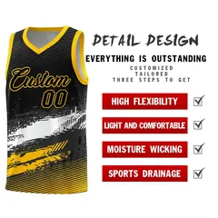 Black White and Yellow Graffiti Pattern Basketball Jersey 2