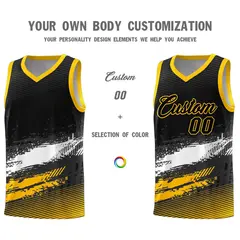 Black White and Yellow Graffiti Pattern Basketball Jersey 3