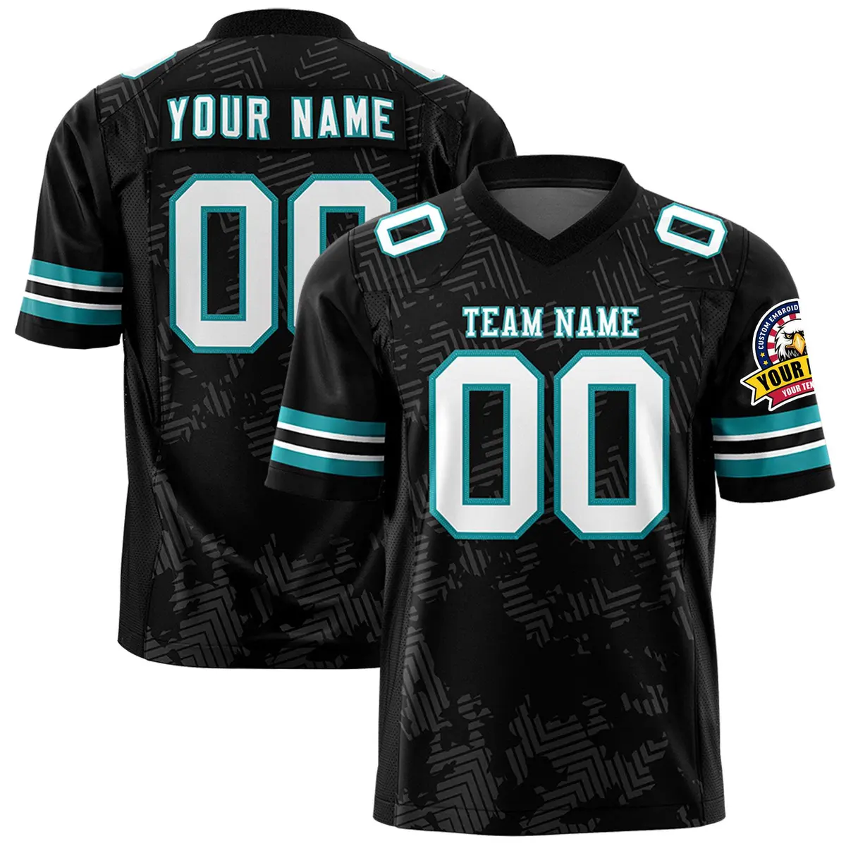Black White-Aqua Graffiti Line Football Jersey