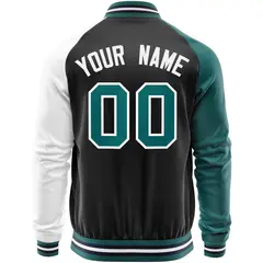 Black White-Aqua Varsity Full-Zip Raglan Letterman Baseball Jacket 6