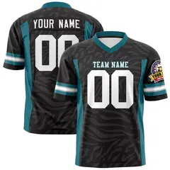 Black White-Aqua Zebra Stripes Football Jersey