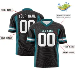 Black White-Aqua Zebra Stripes Football Jersey 2