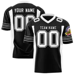 Black White Authentic Football Jersey with Sleeve Stripes 1