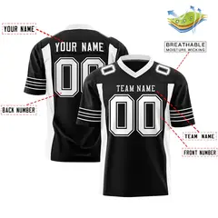 Black White Authentic Football Jersey with Sleeve Stripes 2