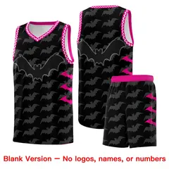 Black White Bat Pattern Halloween Basketball Jersey 7