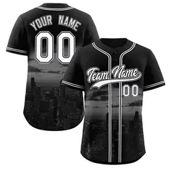 Black White-Black Chicago City Skyline Baseball Jersey