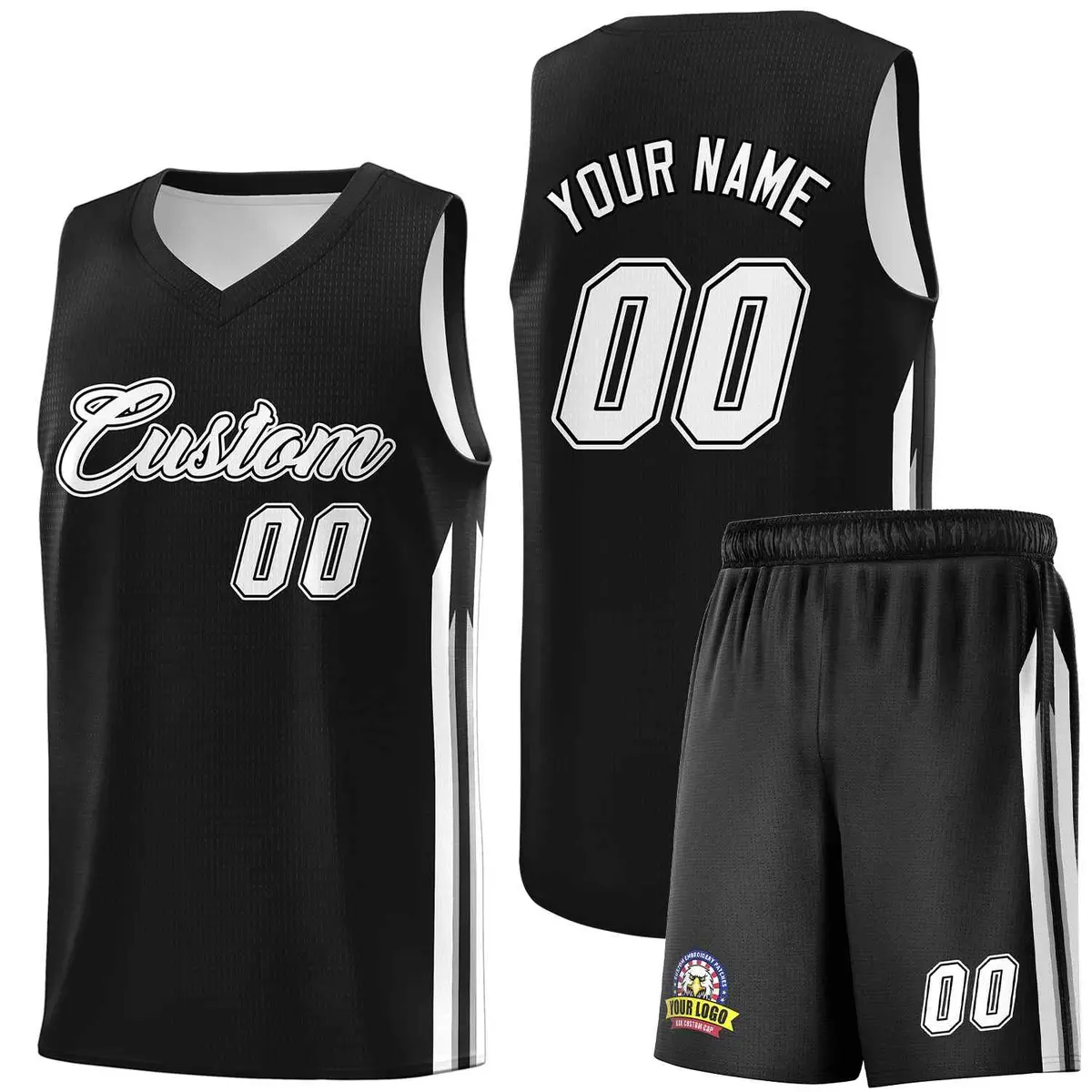 Black White-Black Classic Basketball Jersey Set