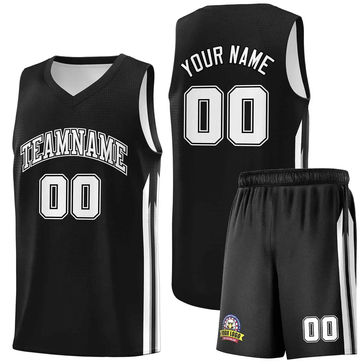 Black White-Black Classic Basketball Jersey Set