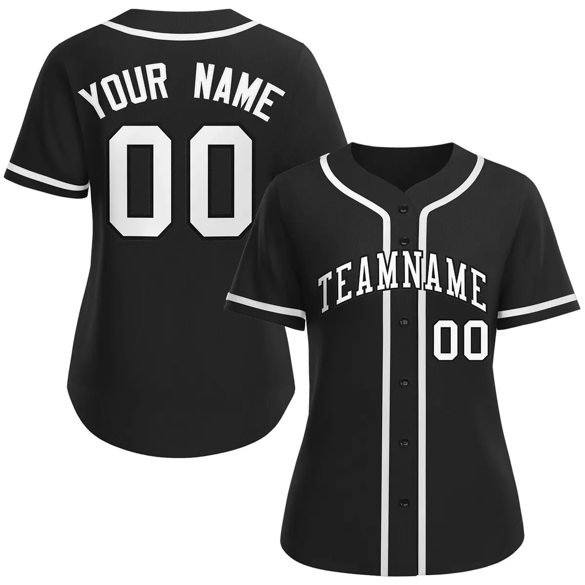 Black White-Black Classic Style Baseball Jersey For Women