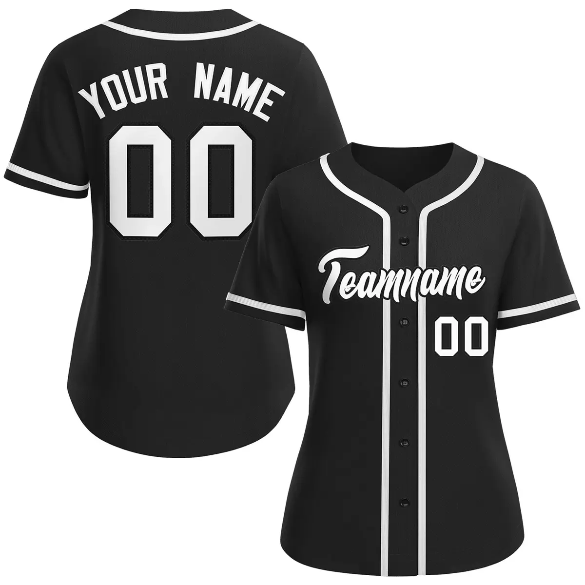 Black White-Black Classic Style Baseball Jersey For Women