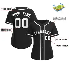 Black White-Black Classic Style Baseball Jersey For Women 2