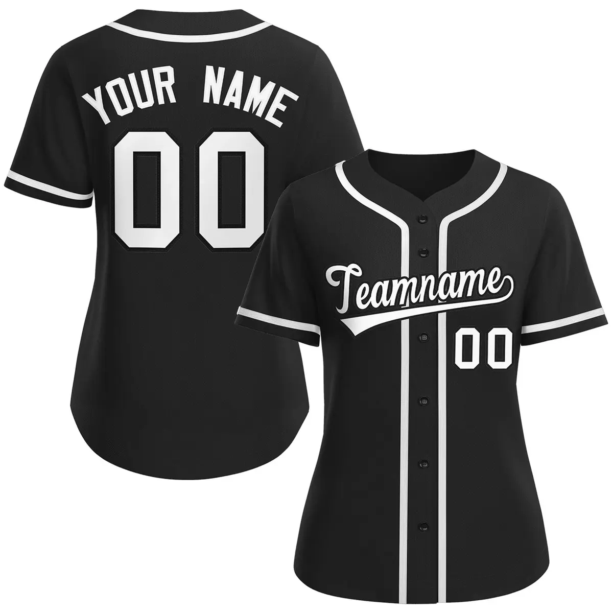 Black White-Black Classic Style Baseball Jersey For Women