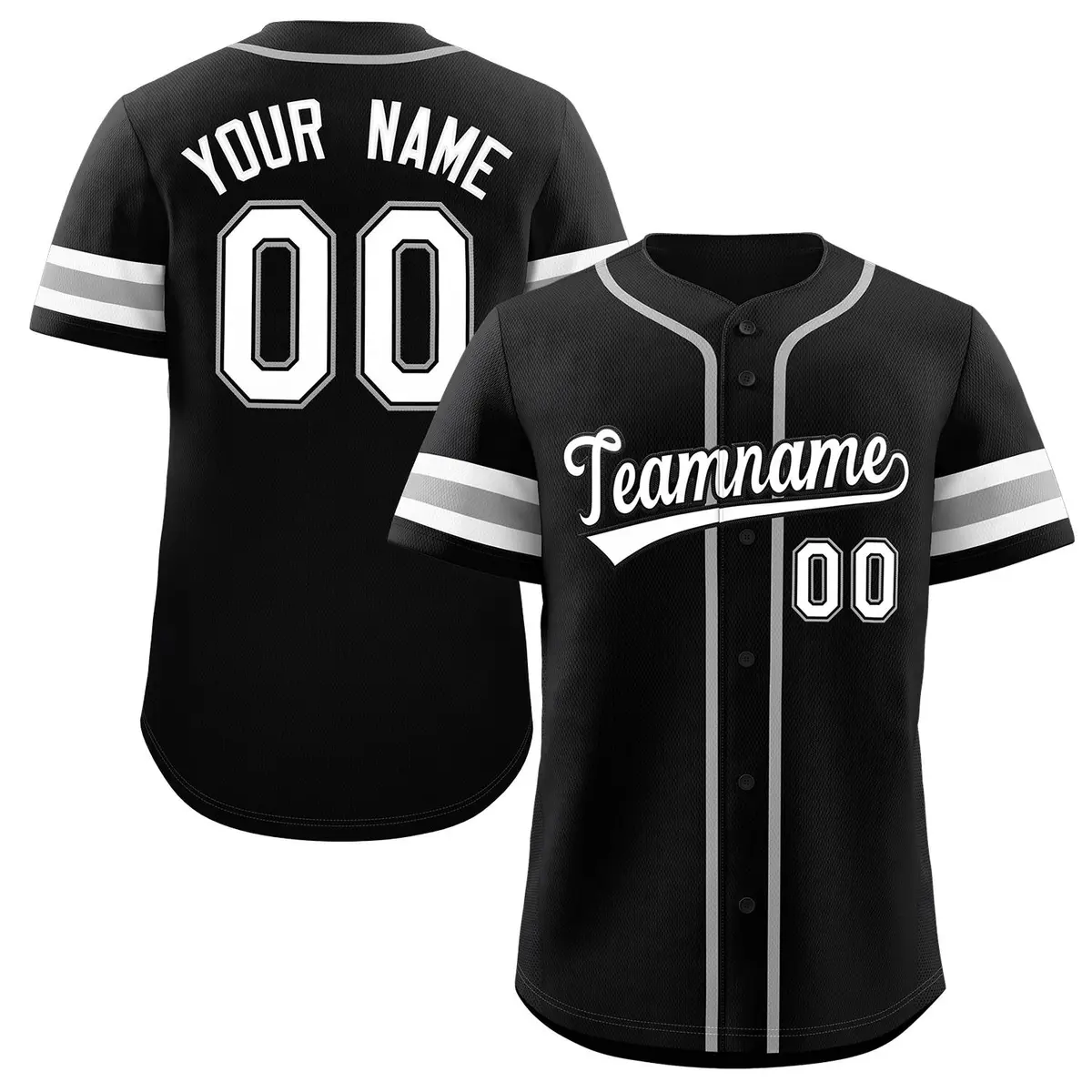 Black White-Black Full-Button Classic Baseball Jersey