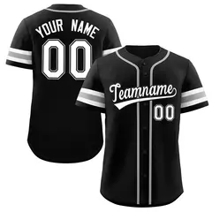 Black White-Black Full-Button Classic Baseball Jersey 1