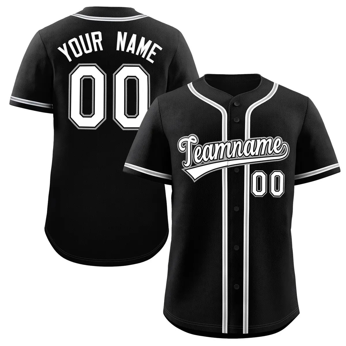 Black White-Black Full-Button Classic Baseball Jersey
