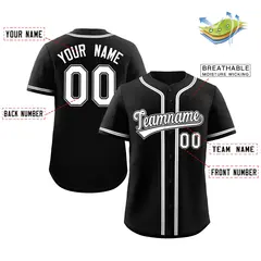 Black White-Black Full-Button Classic Baseball Jersey 2