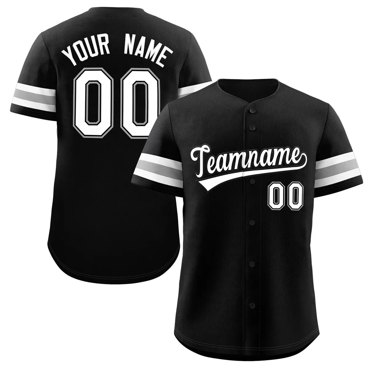Black White-Black Full-Button Classic Baseball Jersey