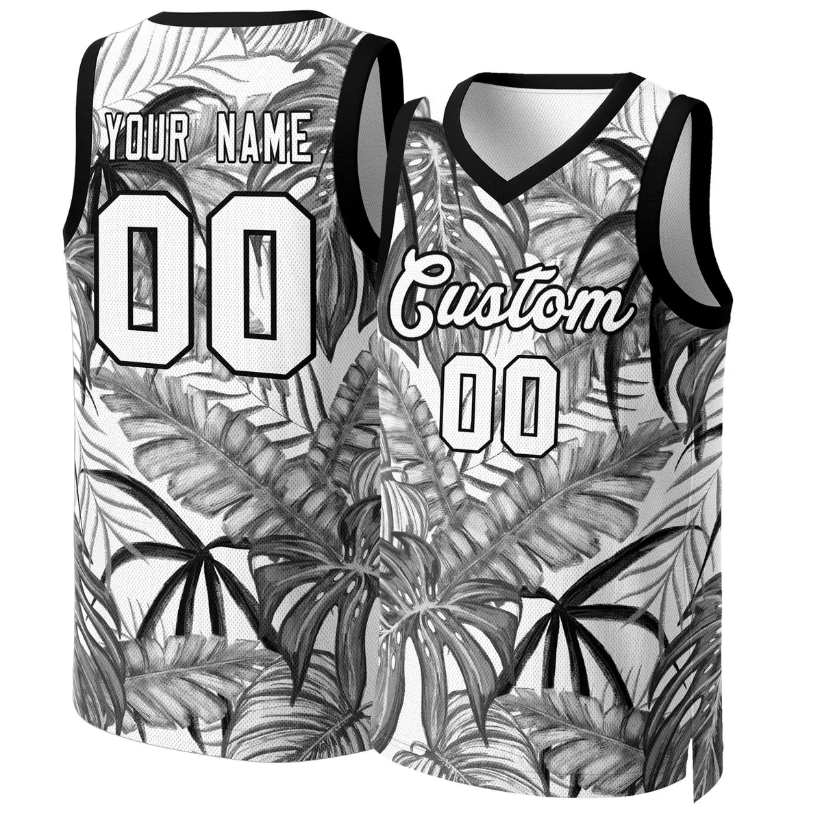 Black White-Black Graffiti Pattern Mesh Basketball Jersey