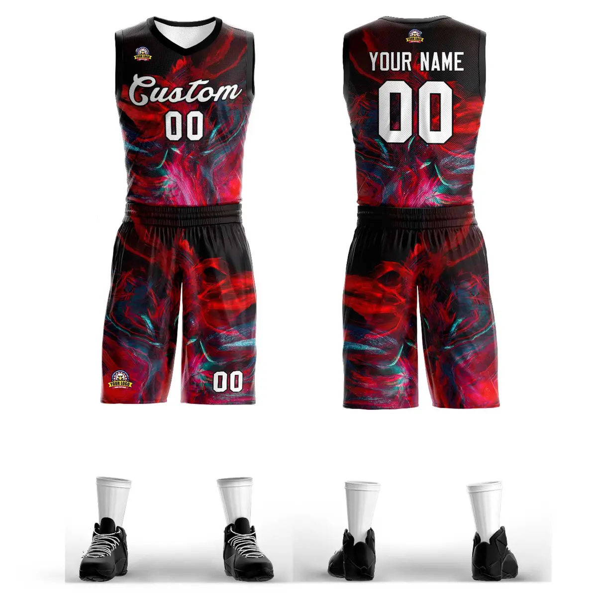 Black White-Black Graffiti Pattern Mesh Basketball Jersey