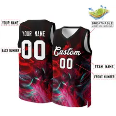 Black White-Black Graffiti Pattern Mesh Basketball Jersey 2