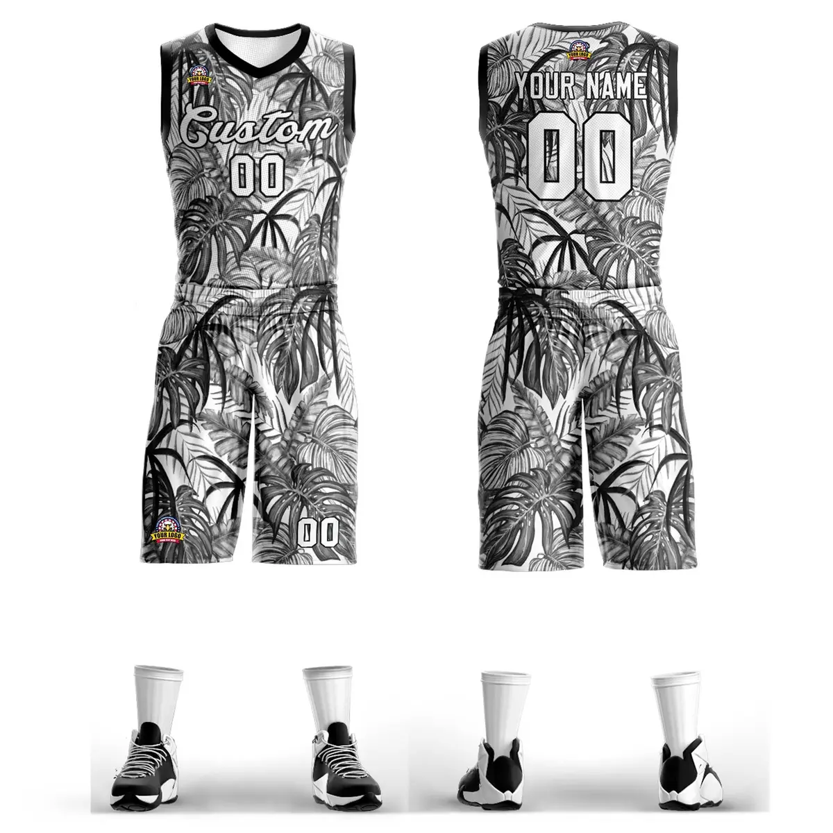 Black White-Black Graffiti Pattern Mesh Basketball Jersey