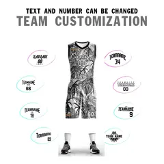 Black White-Black Graffiti Pattern Mesh Basketball Jersey 4