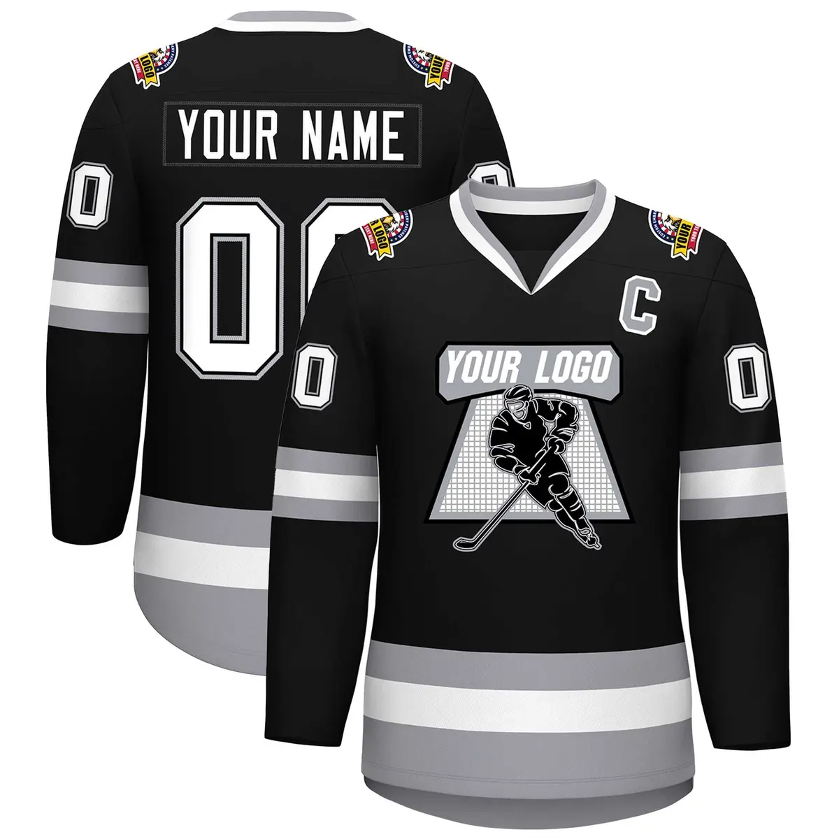 Black White Black-Gray Classic Style Hockey Jersey
