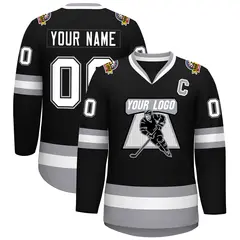 Black White Black-Gray Classic Style Hockey Jersey