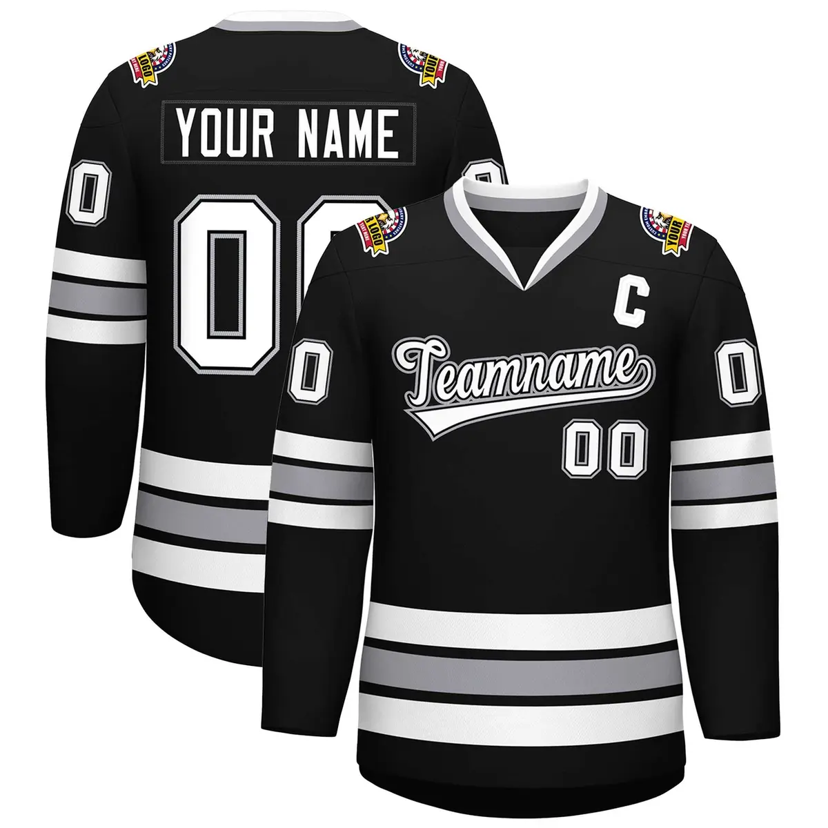 Black White Black-Gray Classic Style Hockey Jersey
