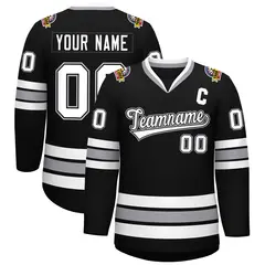 Black White Black-Gray Classic Style Hockey Jersey