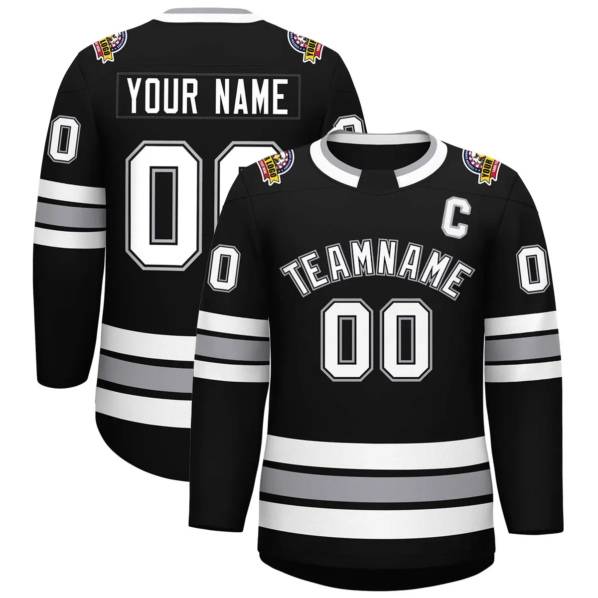 Black White Black-Gray Classic Style Hockey Jersey